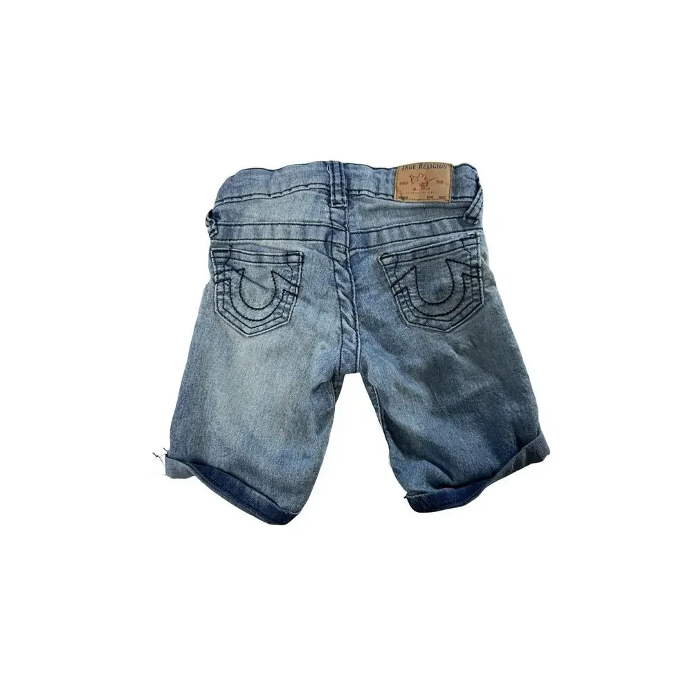 True Religion Toddler Girls Denim Shorts Size 2T Blue Stretch Cuffed Rhinestone
